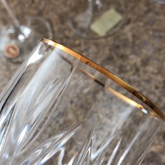 Gorham Star Blossom Gold Trim Full Lead Crystal Water Goblets Set of 4 Glasses - Picture 10 of 11